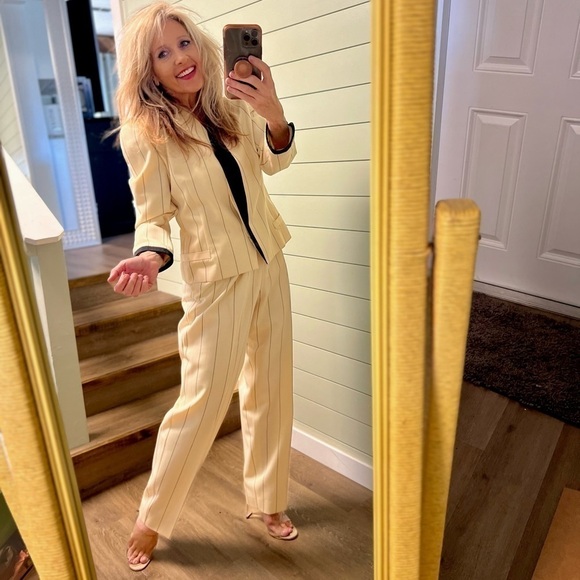 VTG Krizia,Charles Summer,Pinstripe,Bonny Parker Suit,Bibbed Pant,Size 42EU/6US - Picture 5 of 16